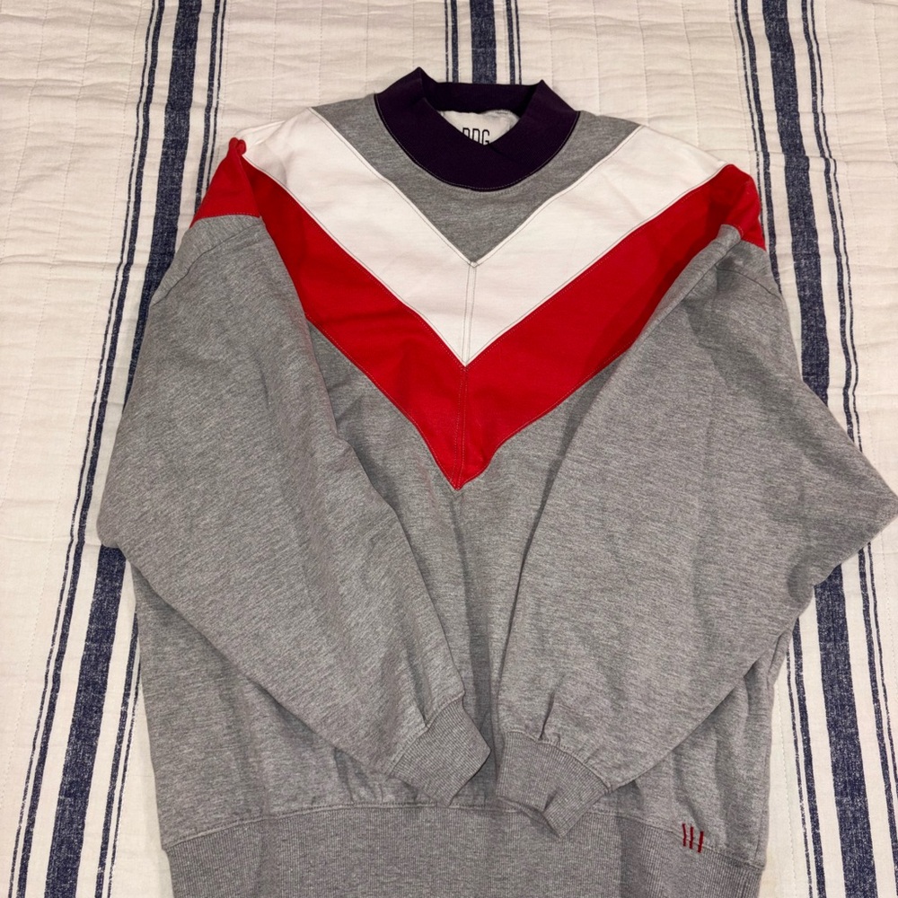 BDG Gray and Red Chevron Crewneck Sweater